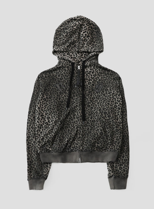 Cosmo Patch Hooded Zip-Up - Black Leopard