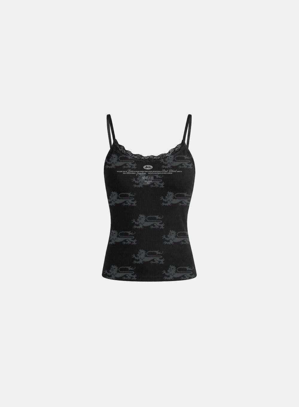 [w-tnk26-058] Cotton Rip Lace Camisole Tank - Black