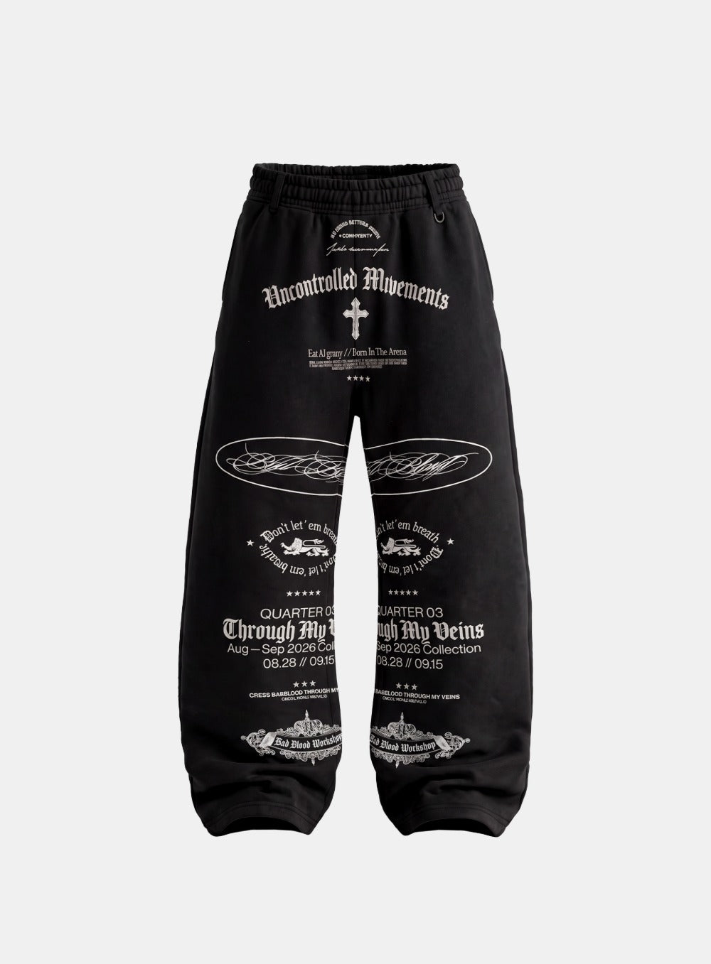 [w-pts26-138] T.M.V. UNCONTROLLED Curved Bootcut Joggers - Black