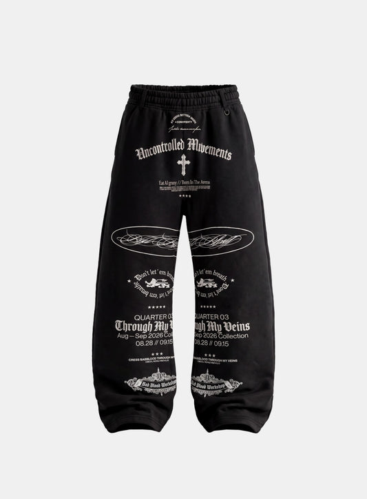 [w-pts26-138] T.M.V. UNCONTROLLED Curved Bootcut Joggers - Black