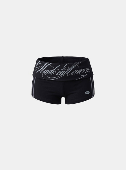 [w-srt26-022] 90s Vintage Club Fold-Over Jersey Boyshorts - Black