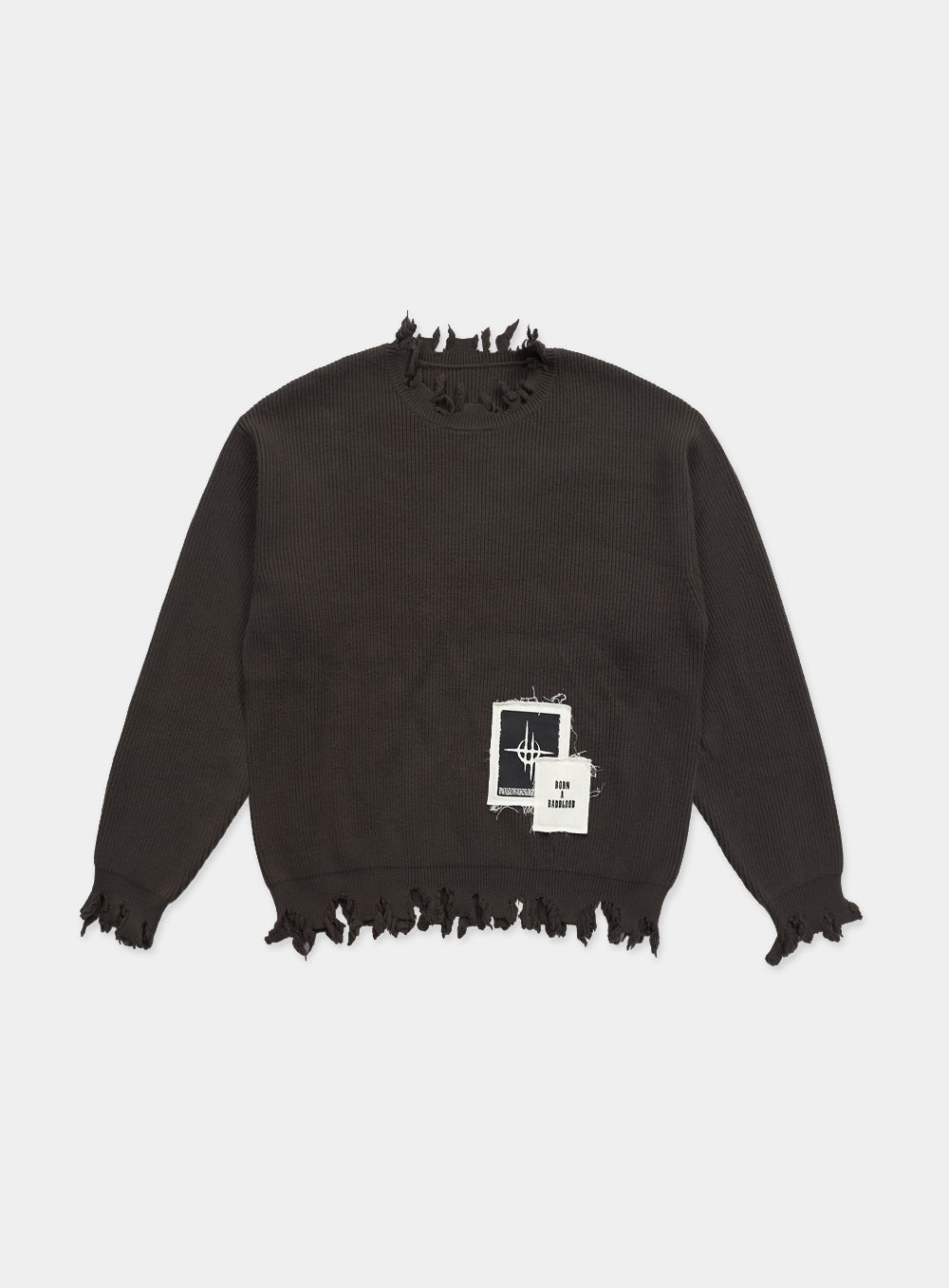 Destroyed Long Sleeve Sweater - Espresso