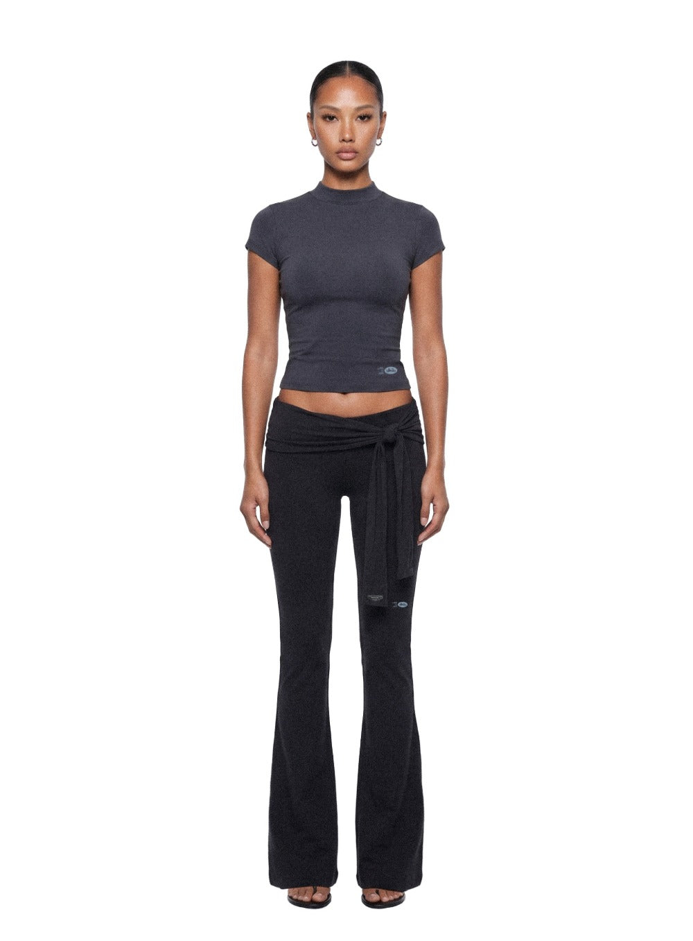 [w-pts26-077] Everyday Tie-Waist Bootcut Pants - Charcoal