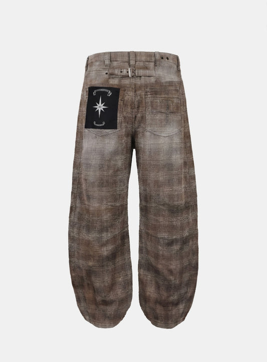 [w-pts25-108] 0519 Shinchiback Curved Pants - Brown Check