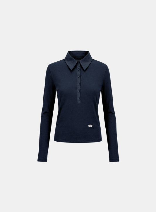 [w-tee26-062] Sleek Cotton Polo T-Shirt - Navy