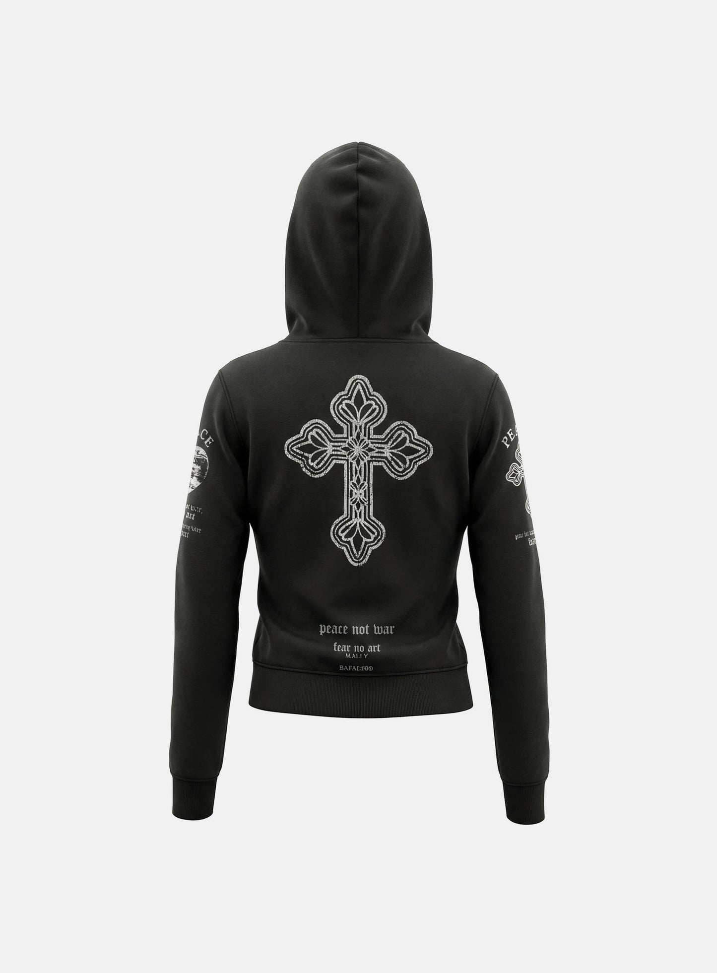 PEACE NOT WAR Hooded Zip-Up - Dusty Black