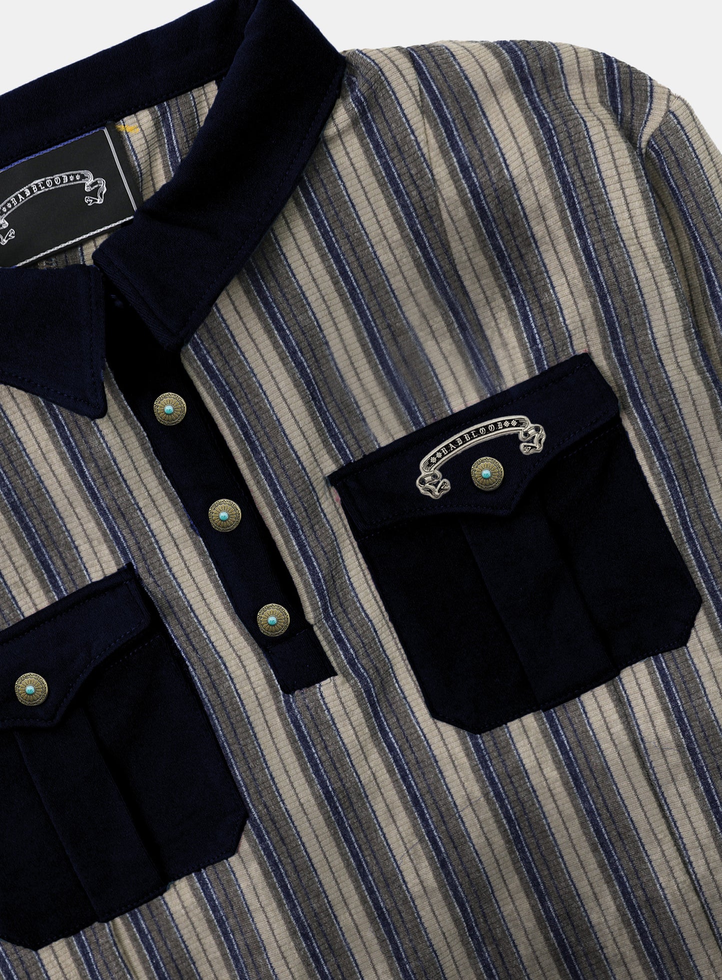 [w-tee25-187] Vintage Jersey Polo Shirt - Blue/Striped