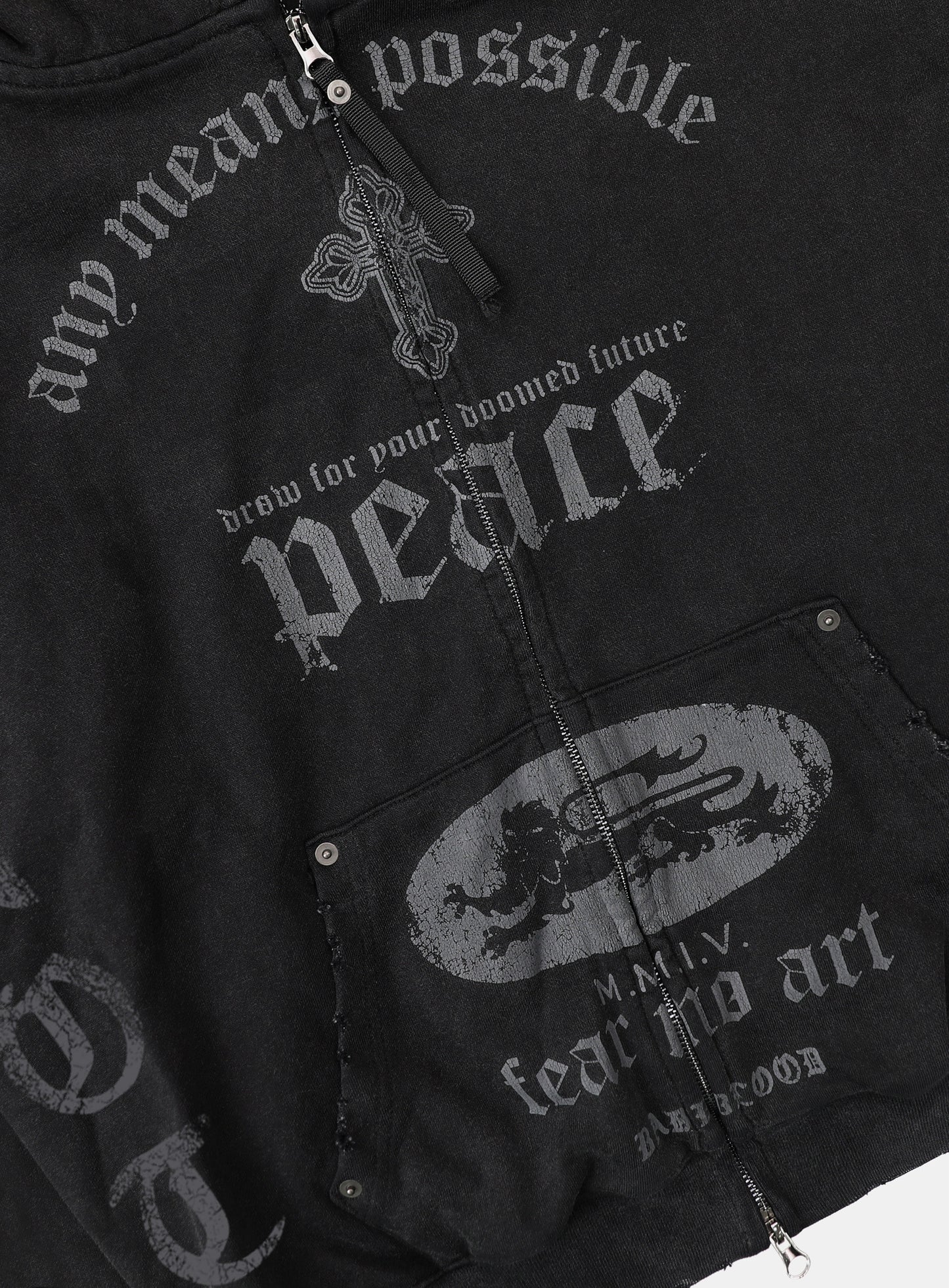 PEACE NOT WAR Hooded Zip-Up - Dusty Black