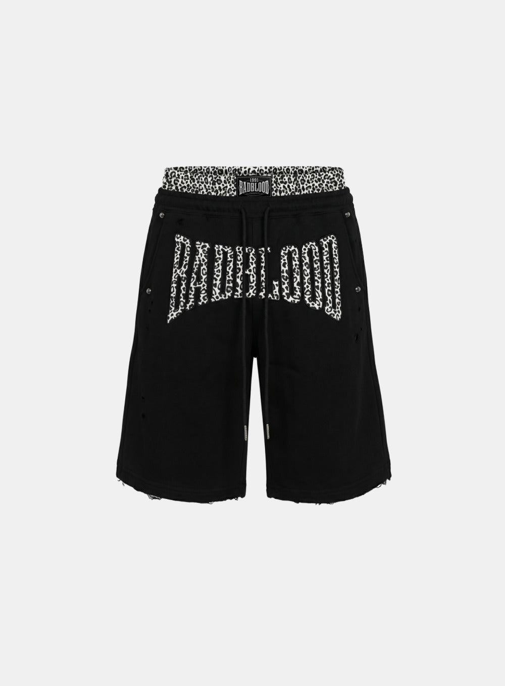 [w-pts26-110] Curved Logo Boxer Layered Sweatshirt Bermuda Shorts - Leopard Black