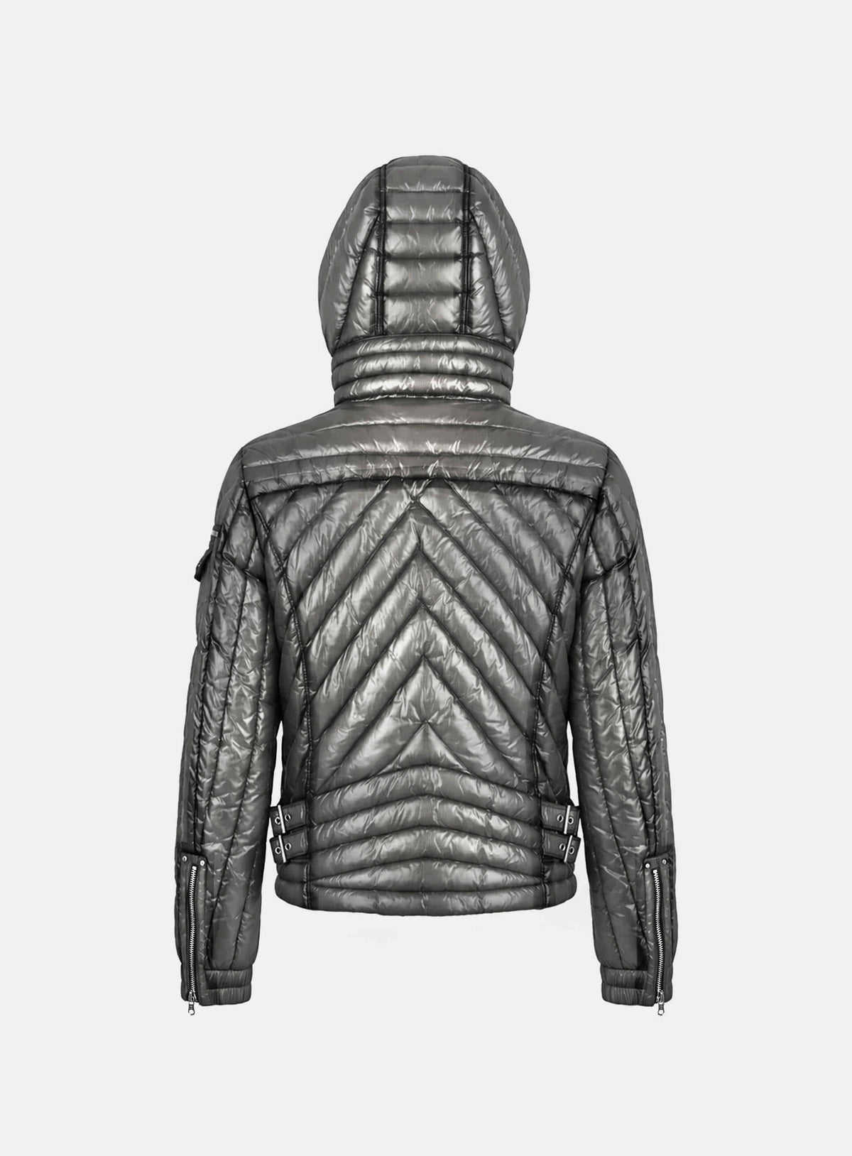 [﻿PREORDER]  [w-jkt26-075] Chevron 321 Lightweight Hooded Puffer – Charcoal