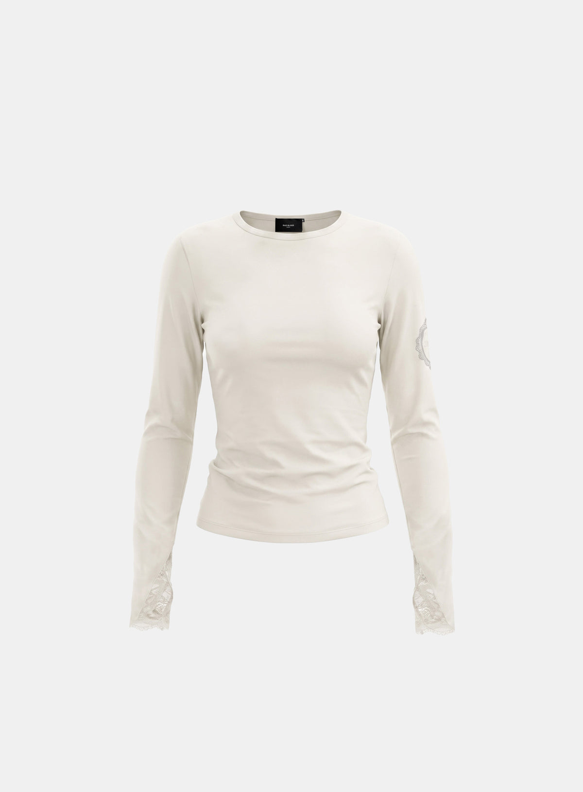 [w-tee26-291] H.B.B. Lace Back Point Crew Neck Long Sleeve - White