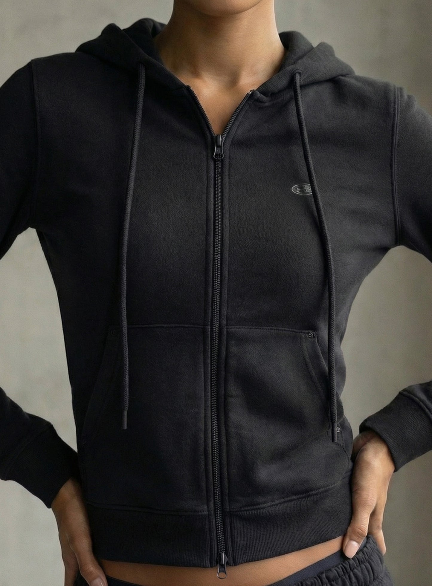 [w-hde26-015] BS Soft Terry Zip-Up Hoodie - Black