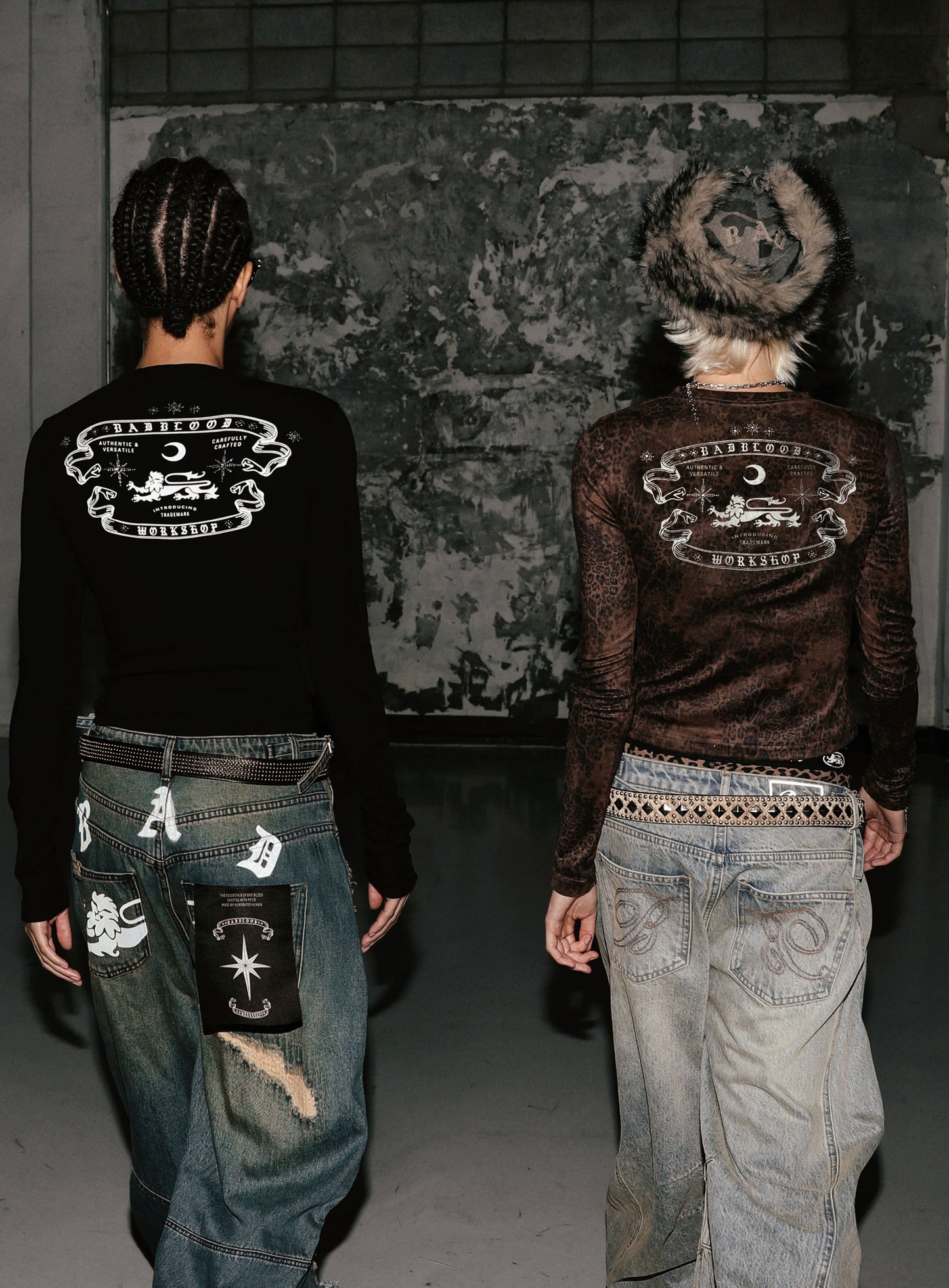 Mystic Rhinestone Logo Jersey Slim Long Sleeve - Brown Leopard