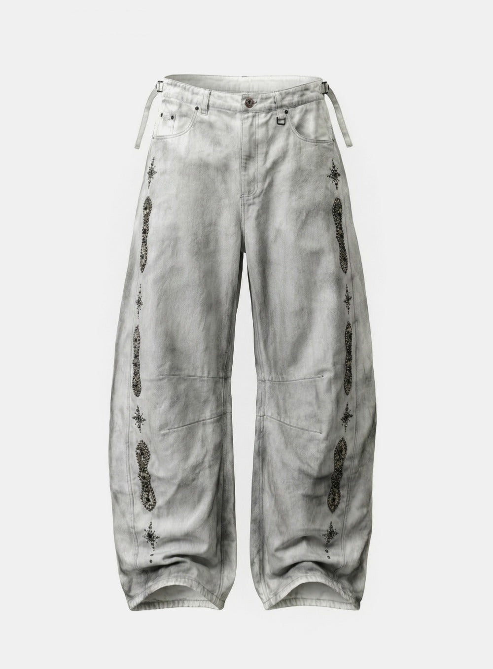 [w-pts25-077] Viper Gemstone Curved Pants - Dusty White