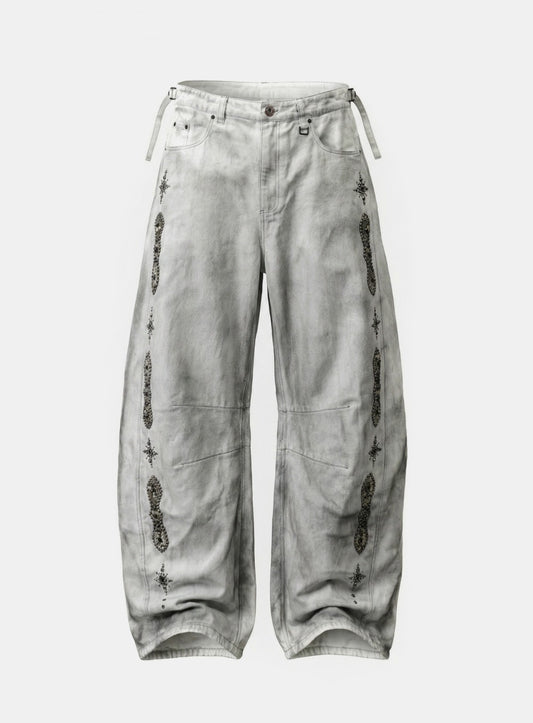 [w-pts25-077] Viper Gemstone Curved Pants - Dusty White