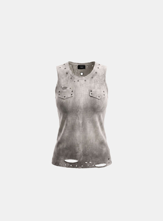 [w-tnk26-078] Raven Destroyed Eyelet Tank - White