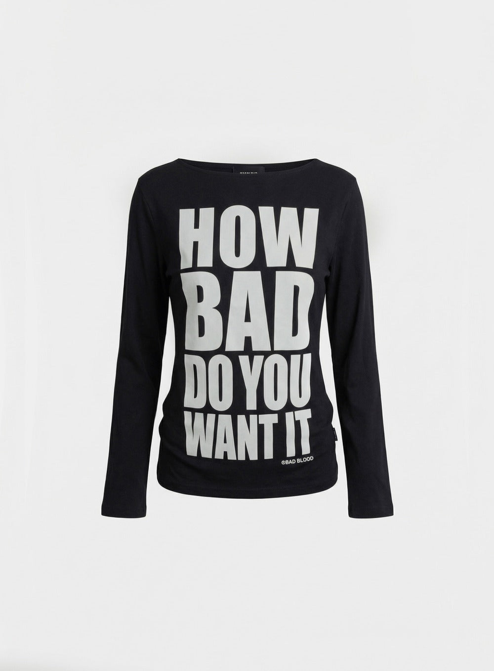 [w-tee26-117] DO YOU WANT IT Boat Neck T-Shirt - Black