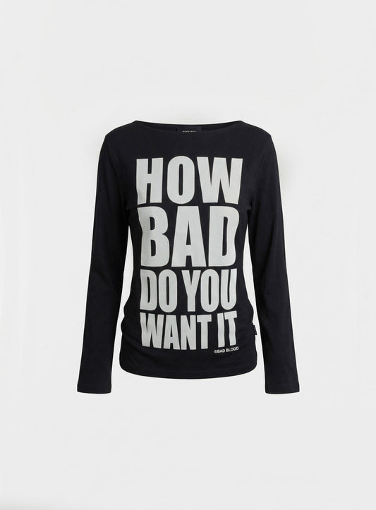 [w-tee26-117] DO YOU WANT IT Boat Neck T-Shirt - Black