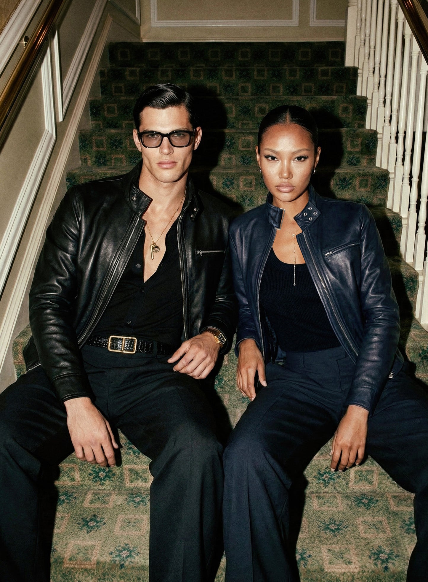[w-jkt26-020] Spina High-Neck Jacket - Navy Leather