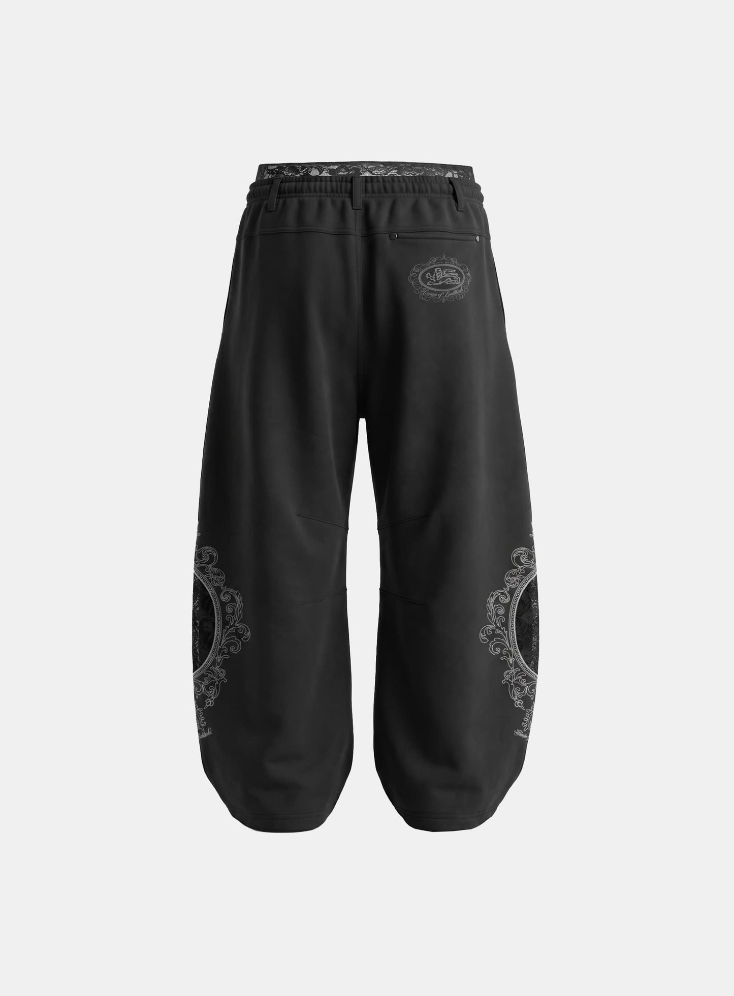 [w-pts26-127] H.B.B. Royal Lace Rhinestone Lightweight Jogger Pants - Black