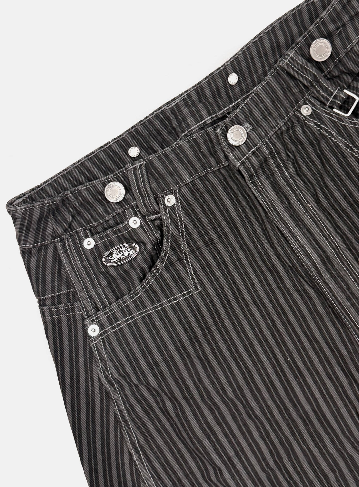 [w-pts25-125] 0509 Shinchiback Semi-Curved Pants - Charcoal/Striped