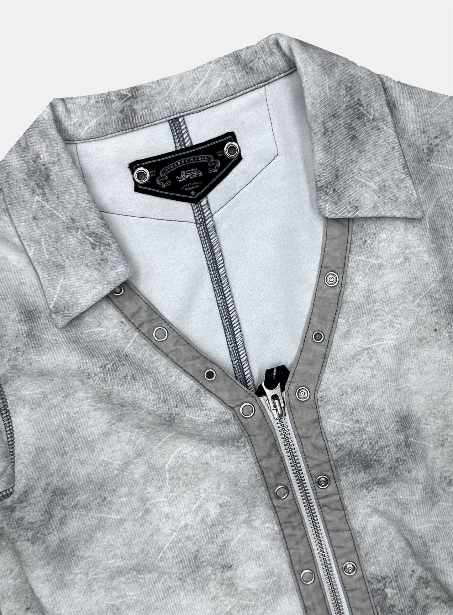 [w-cdg26-001] Viper Cotton Rib V-Neck Collared Zip-Up - White