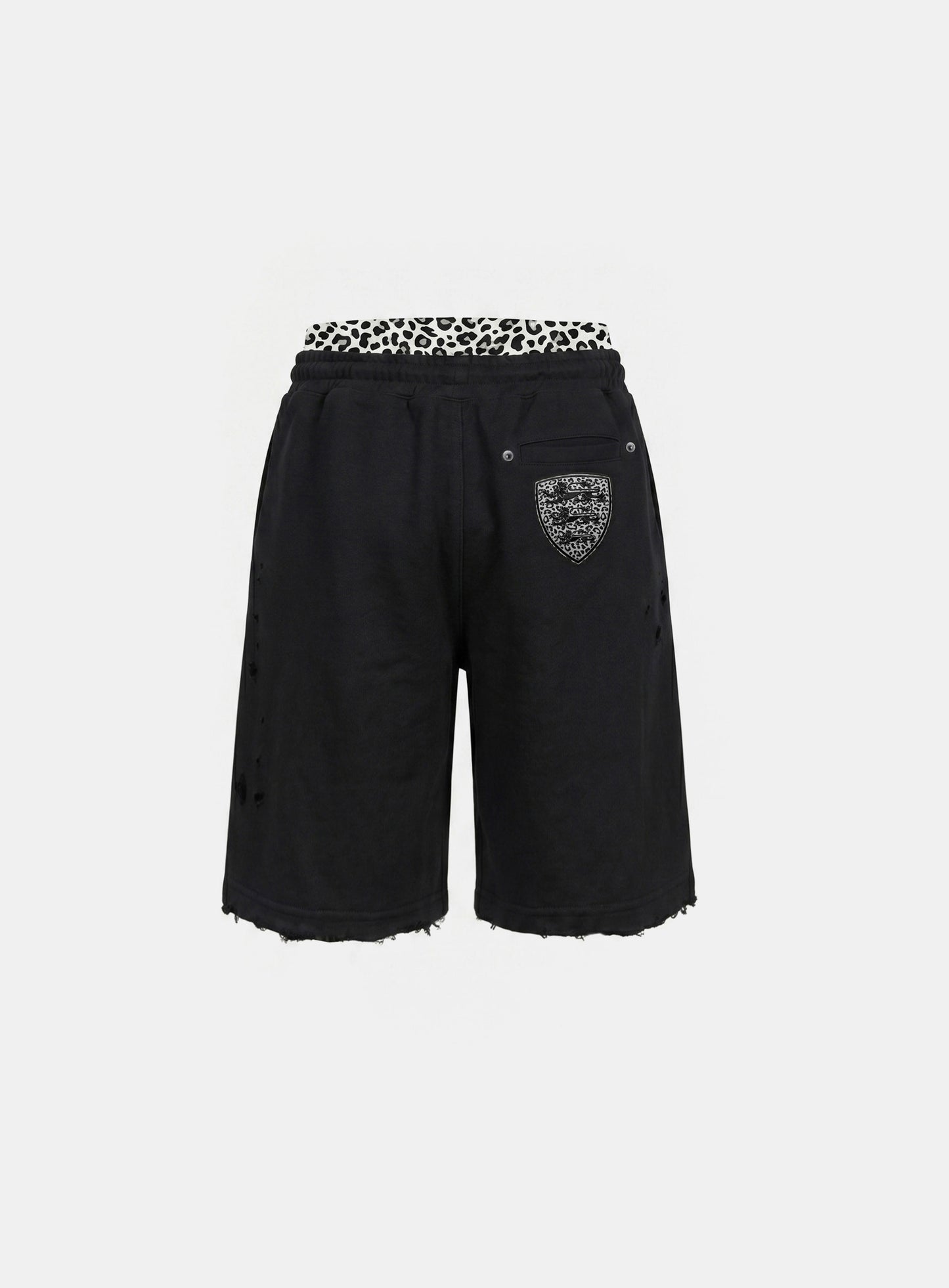 [w-pts26-110] Curved Logo Boxer Layered Sweatshirt Bermuda Shorts - Leopard Black