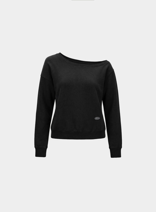 [w-sweatshirt26-008] BS Soft Terry Off-the-Shoulder Sweatshirt - Black