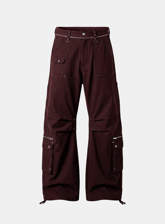[w-pts26-114] Alpha Curved Bootcut Cargo Pants - Burgundy