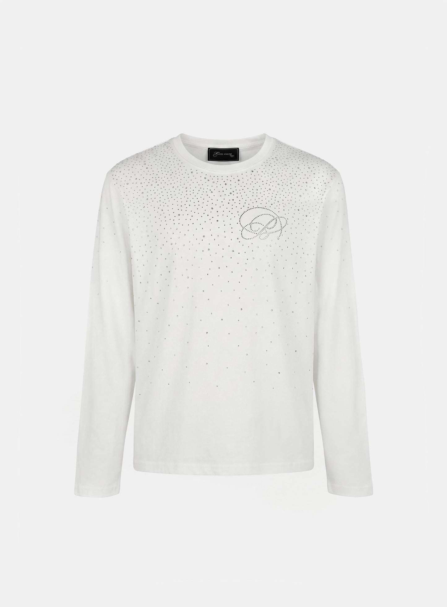 [w-tee26-013] Dark Classic Rhinestone Long Sleeve - White