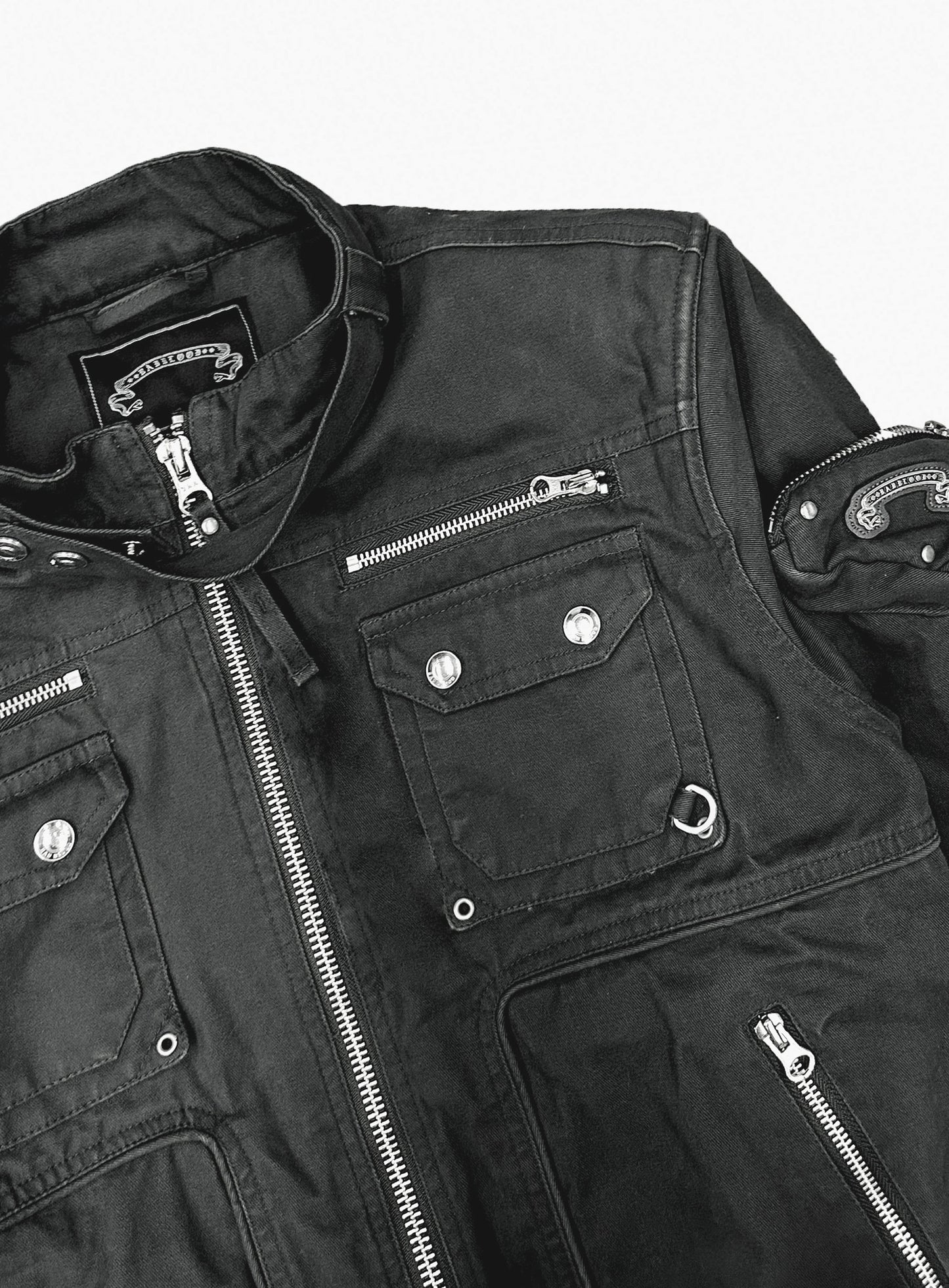 [w-jkt25-066] Daytona High-Neck Strap Bomber Jacket - Washed Black