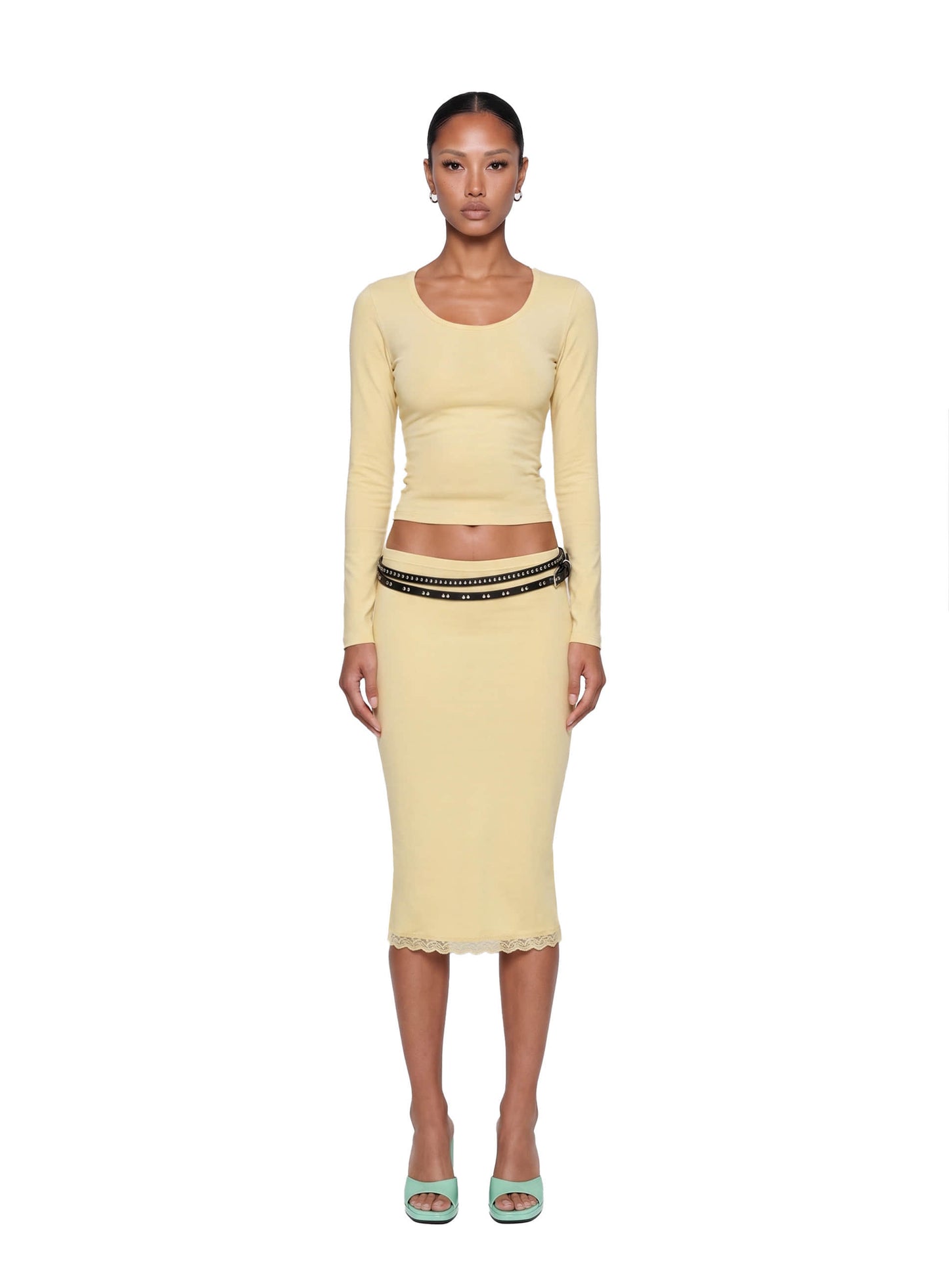 [w-skt26-018] Everyday Lace Midi Skirt - Yellow