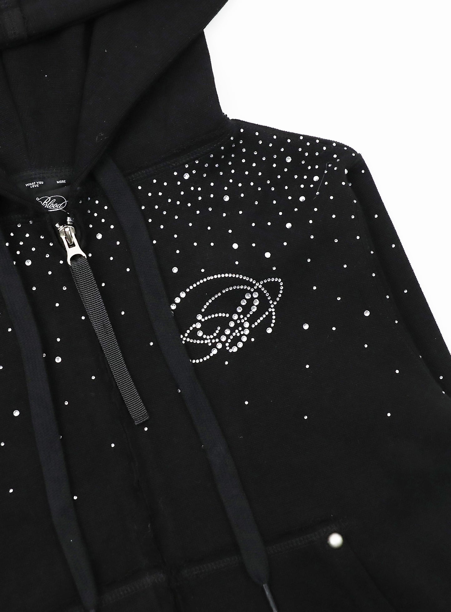 [w-hde25-078] Dark Classic Rhinestone Hooded Zip-Up Slim Fit - Black