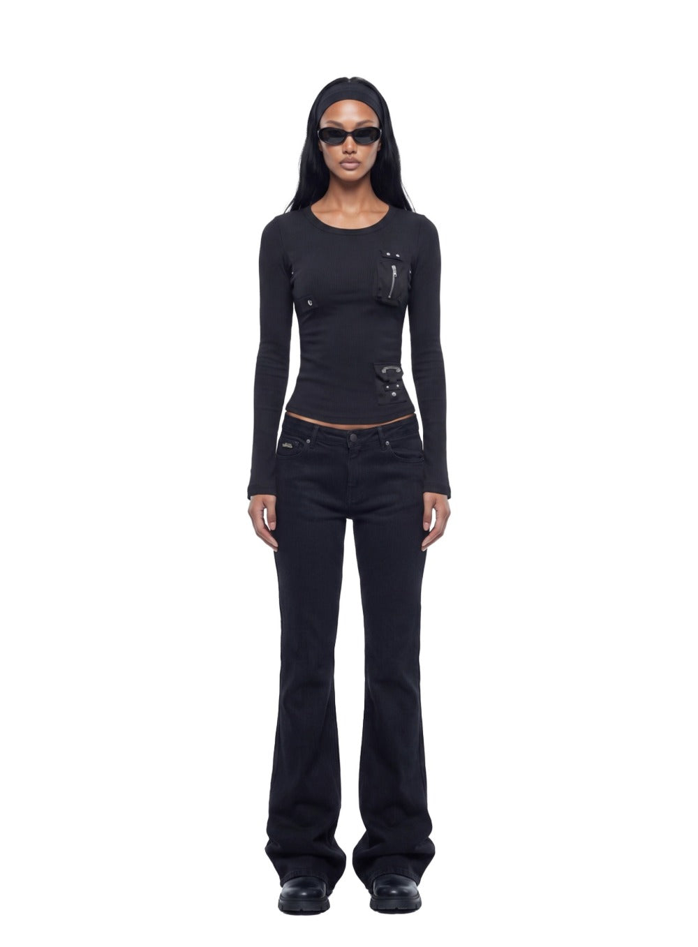 [w-tee26-263] Delta 2 Utility Cotton Rib Crew Neck Long Sleeve - Black