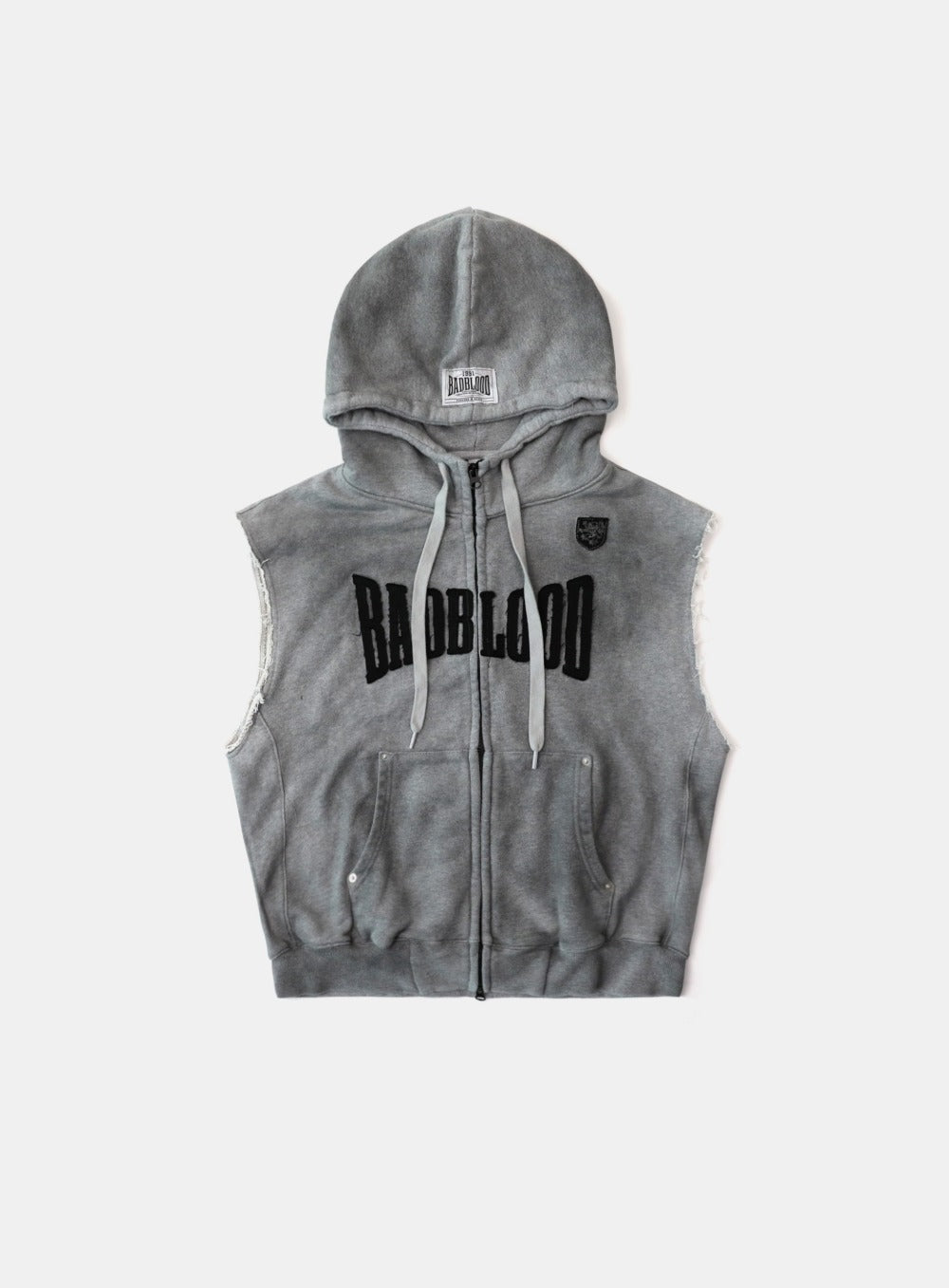 Curved Logo Sleeveless Hooded Zip-Up - Dusty Grey