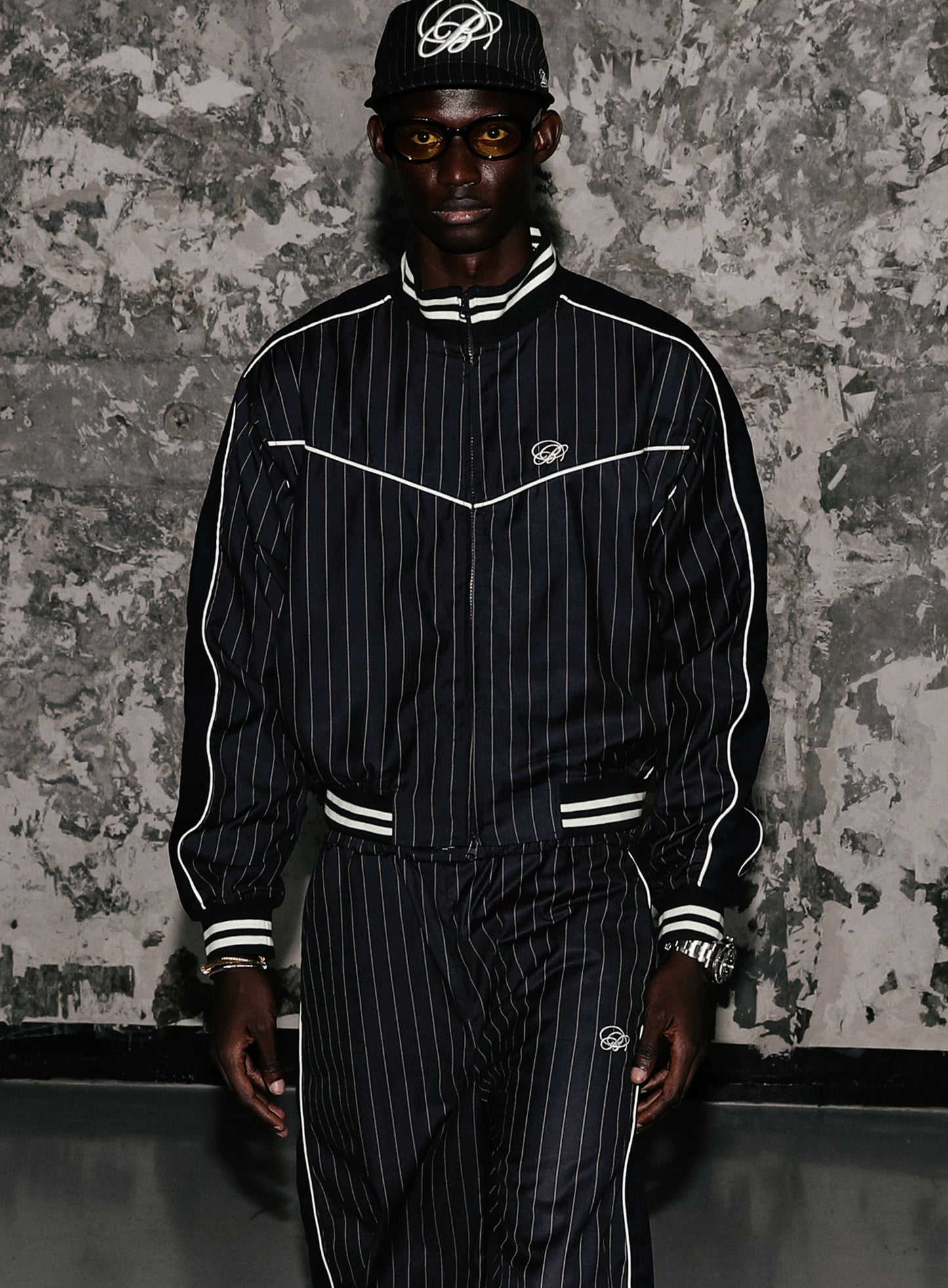 Dark Classic Pinstripe Track Jacket - Navy