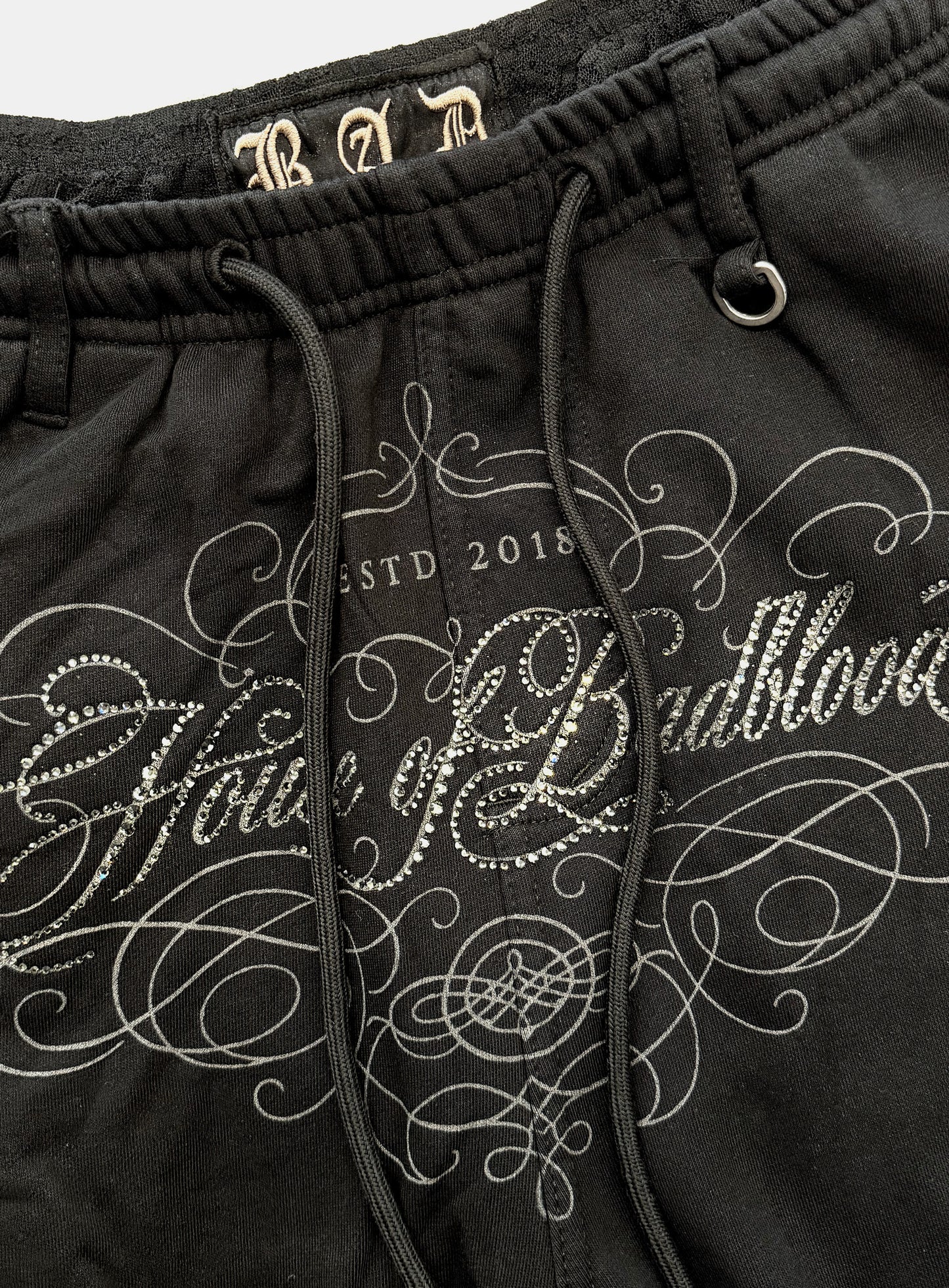 [w-pts26-127] H.B.B. Royal Lace Rhinestone Lightweight Jogger Pants - Black