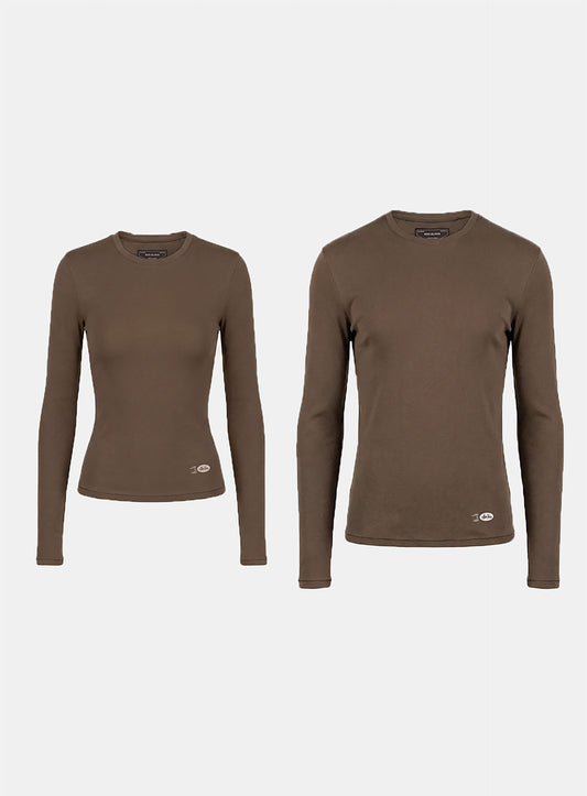 [w-tee26-048] BS Cotton Jersey Fitted Long Sleeve T-Shirt - Brown