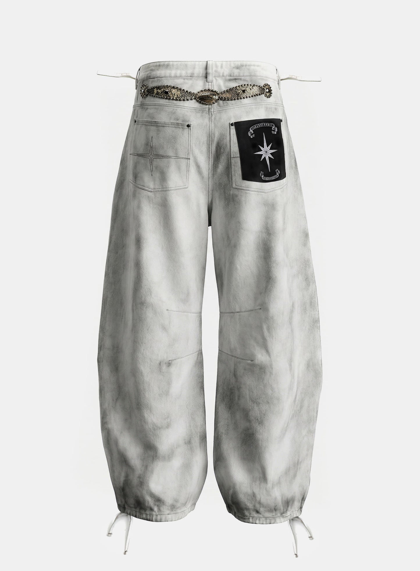 [w-pts25-077] Viper Gemstone Curved Pants - Dusty White