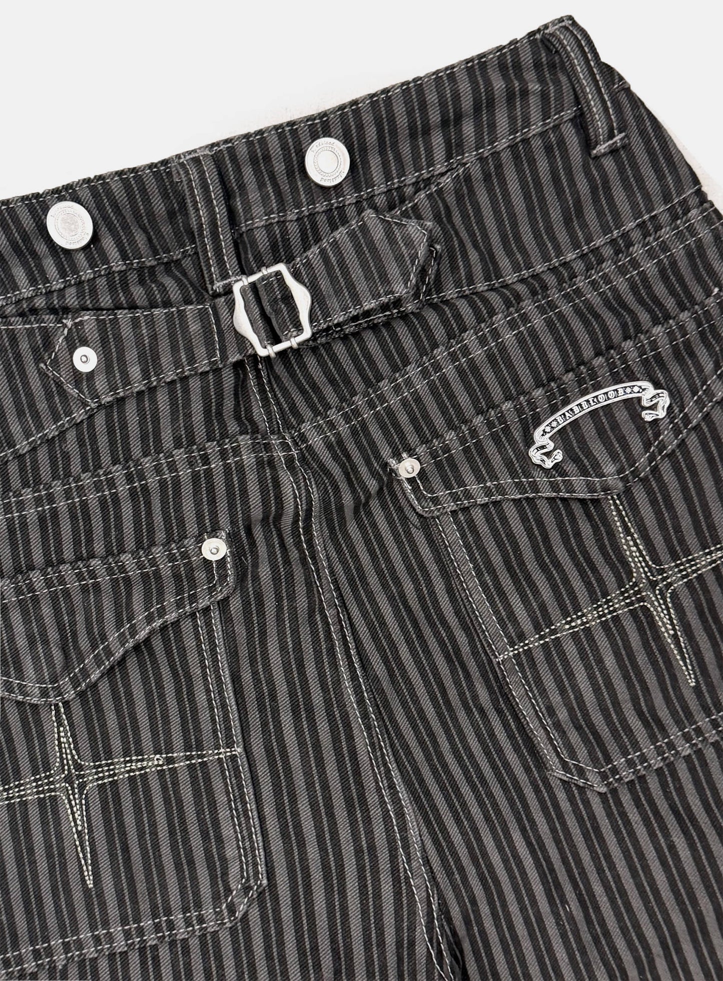 [w-pts25-125] 0509 Shinchiback Semi-Curved Pants - Charcoal/Striped