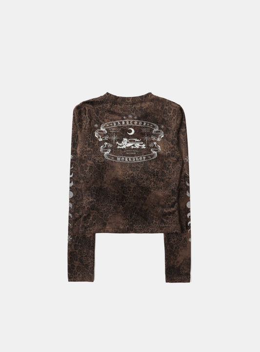 Mystic Rhinestone Logo Jersey Slim Long Sleeve - Brown Leopard