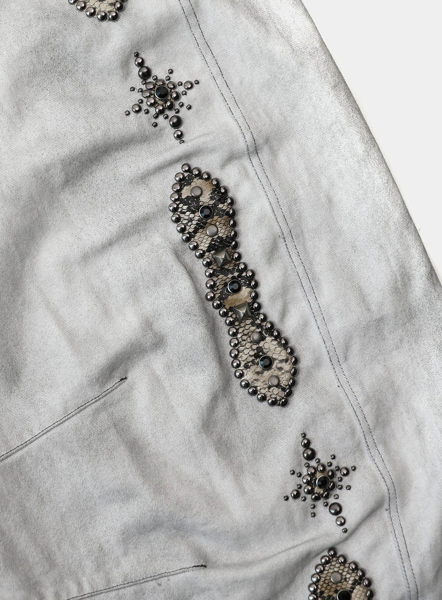 [w-pts25-077] Viper Gemstone Curved Pants - Dusty White