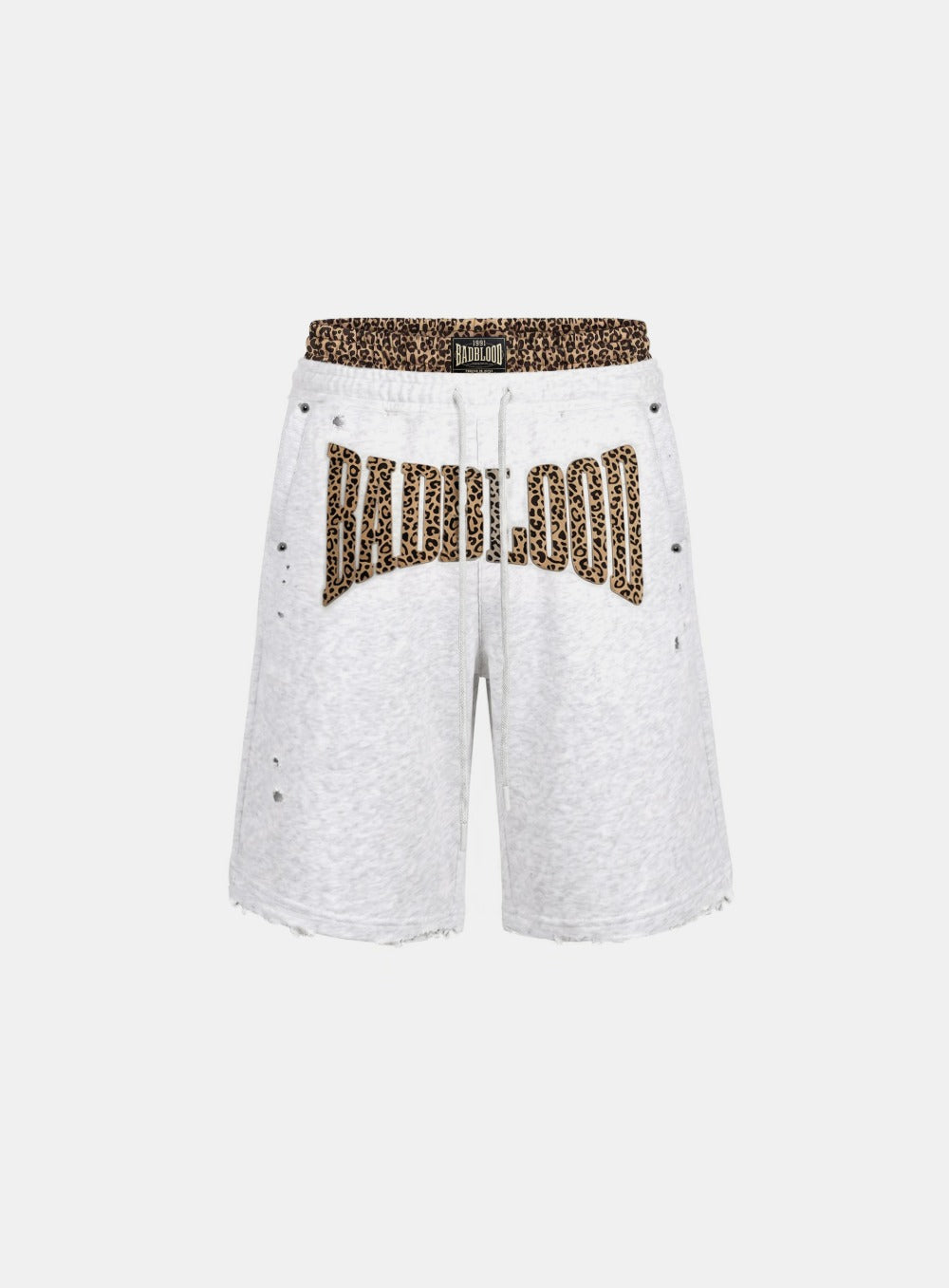 [w-pts26-109] Curved Logo Boxer Layered Sweatshirt Bermuda Shorts - Leopard Melange