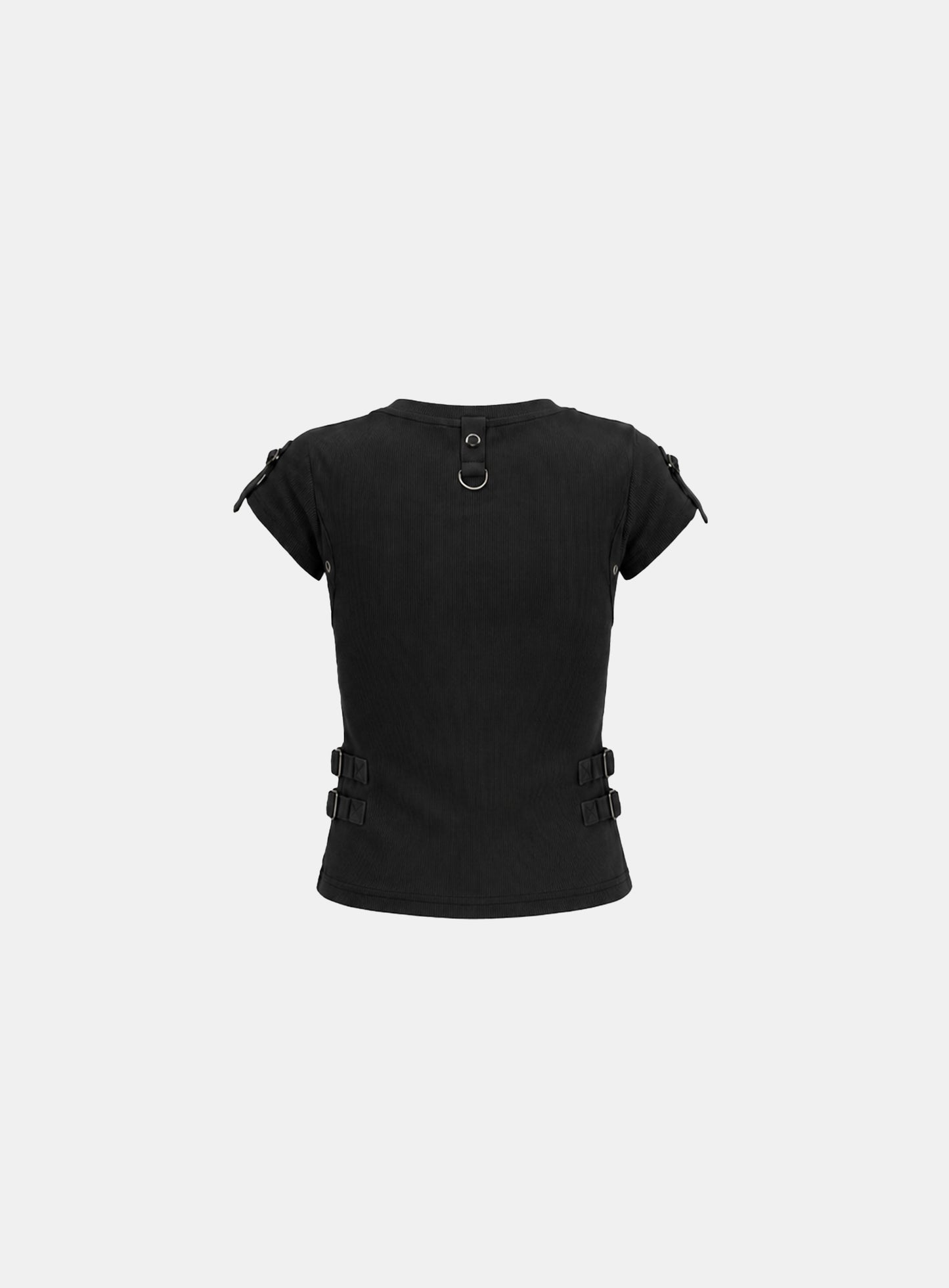 [w-tee26-182] Delta Utility Cotton Rib 1/2 Henley Neck T-shirt - Black