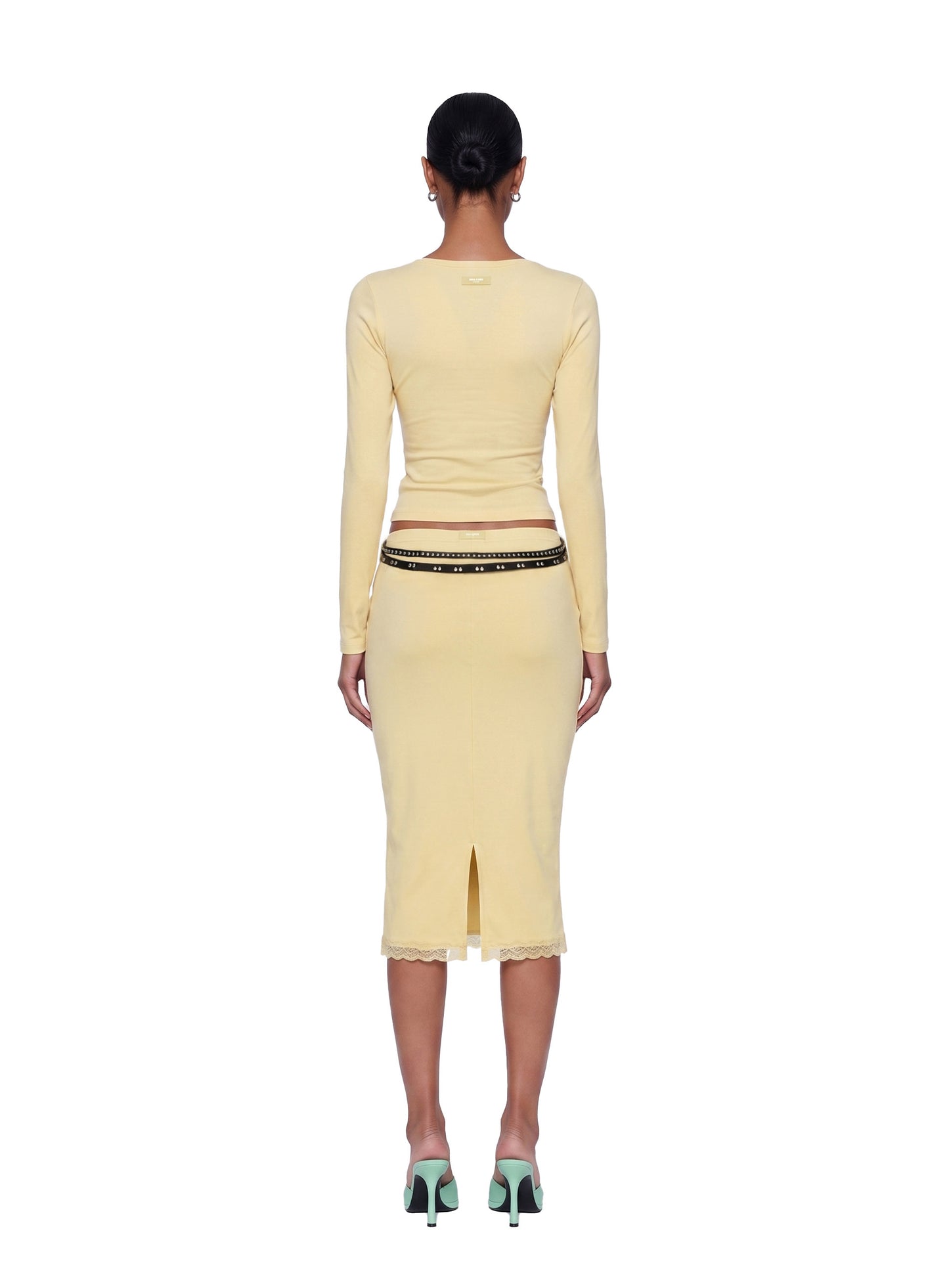 [w-skt26-018] Everyday Lace Midi Skirt - Yellow