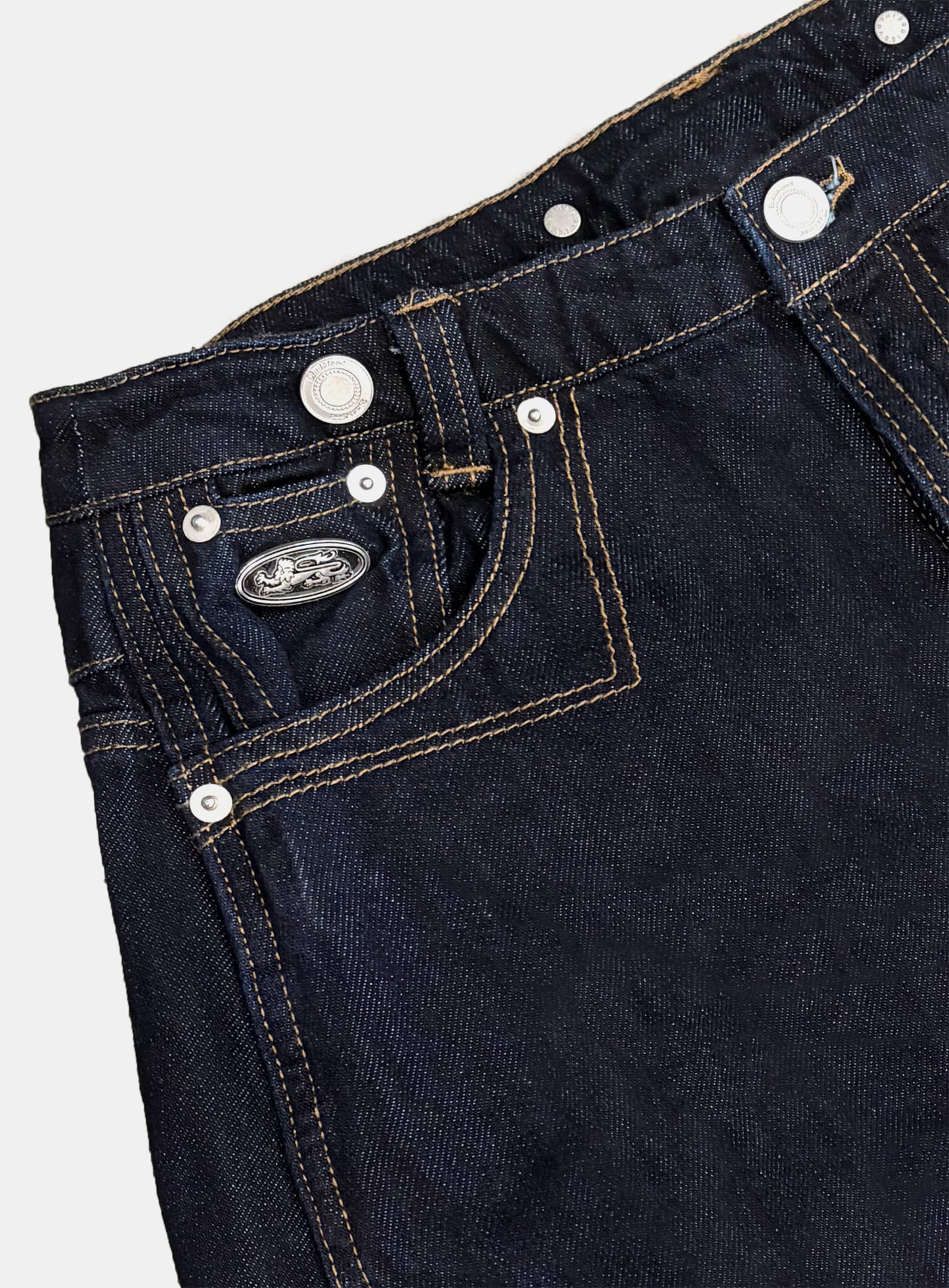 [w-pts25-103] 0509 Shinchiback Semi-Curved Pants - Blue Denim