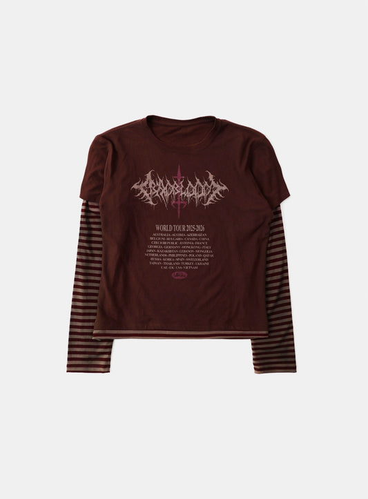 2025 World Tour Layered Long Sleeve - Burgundy/Striped
