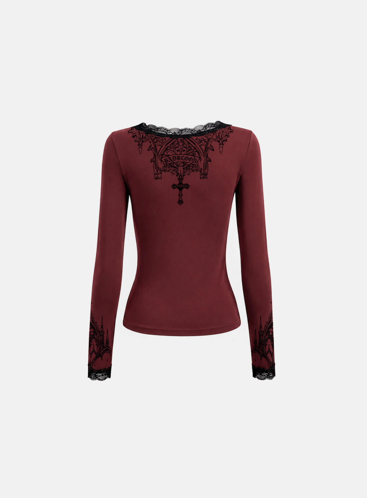 [w-tee26-288] H.B.B. Lace Henley Neck Long Sleeve - Wine