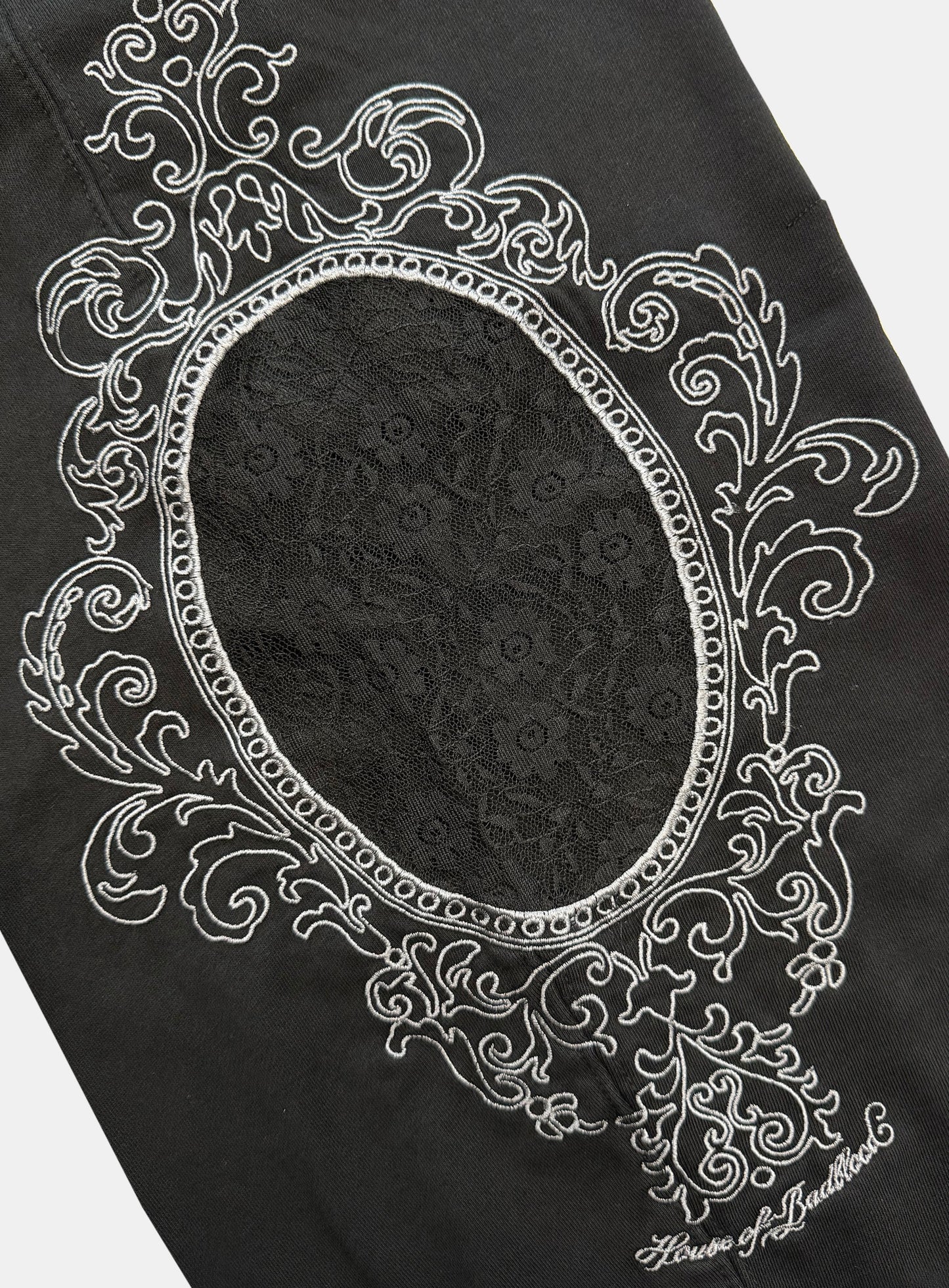 [w-pts26-127] H.B.B. Royal Lace Rhinestone Lightweight Jogger Pants - Black