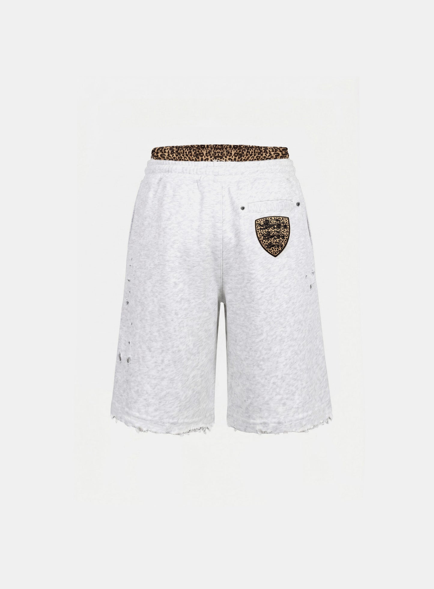 [w-pts26-109] Curved Logo Boxer Layered Sweatshirt Bermuda Shorts - Leopard Melange